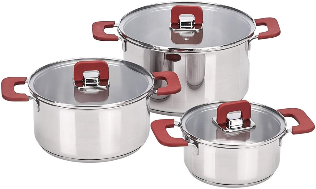 Amazon Basics Juego de Ollas de Inducción de Acero Inoxidable