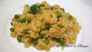 Risotto de gambas y guisantes