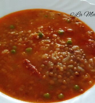 lentejas con arroz y guisantes