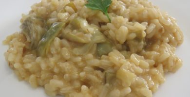 Risotto de alcachofas y jamón