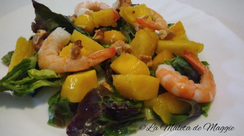 ensalada de mango y langostinos