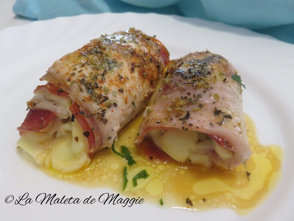 rollitos de pollo rellenos de jamón serrano y queso