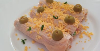 Canalones rellenos de arroz con gambas