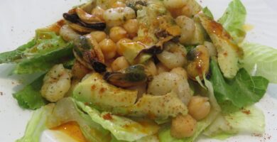 ensalada de garbanzos y mejillones