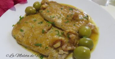 Lomo en salsa de aceitunas y nueces